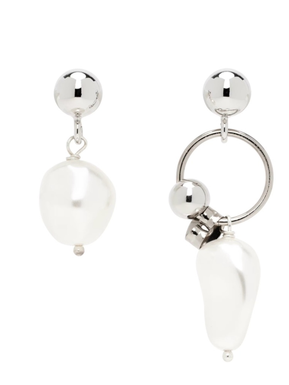 JUSTINE CLENQUET Silver Asymmetric Silver-Tone Pearl Drop Earrings New